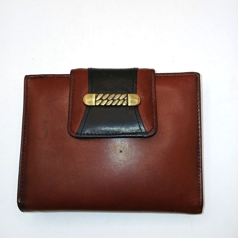 Buxton Wallet Credit Card Money Coin Purse Velvet Cowhide Brown & Black 5x4 in